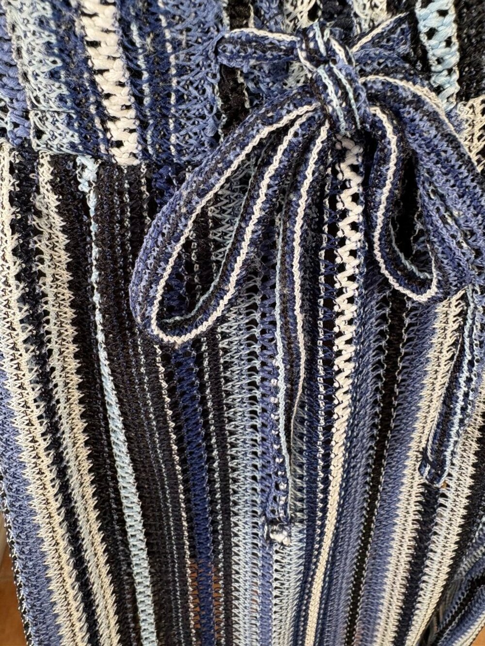 C&C California Blue Open Knit Swim CoverUp Skirt L Sheer Drawstring Beach Resort - Picture 3 of 13